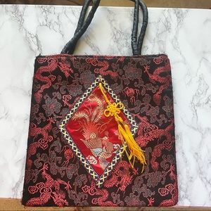 Chinese dragon handbag shoulder tote with tassel detail